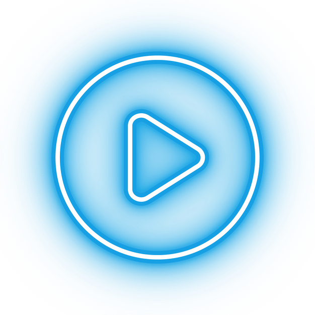 Neon blue play button icon